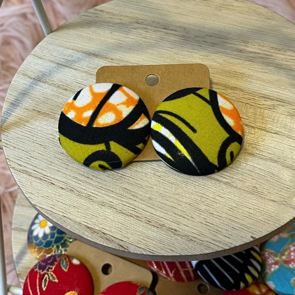 Fabric Button Earrings | Handmade | Lightweight | Bold Statement | Ankara.